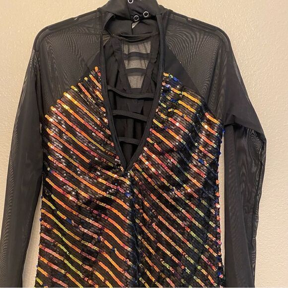 WEISSMAN Dance Costume black sequin dress SHAKE YOUR GROOVE THING 13584 adult SA - Picture 8 of 13